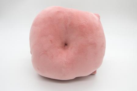 Z cyklu BRZUCHY obiekt szyty ( tkanina, sznurki, wypełniacz do poduszek, krosno), 2023, wys.24cm szer.24cm